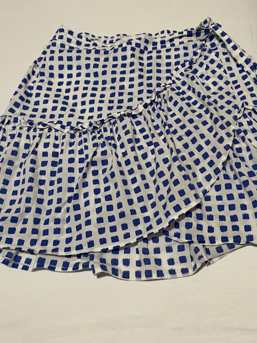 Vineyard Vines Blue & White Painted Check Faux-Wrap Midi Skirt-Size small